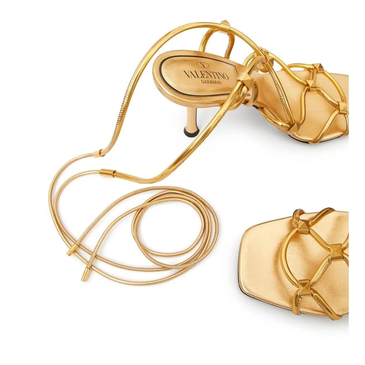 NIB Valentino Garavani Rockstud Net lace-up Heel Leather Sandals 36