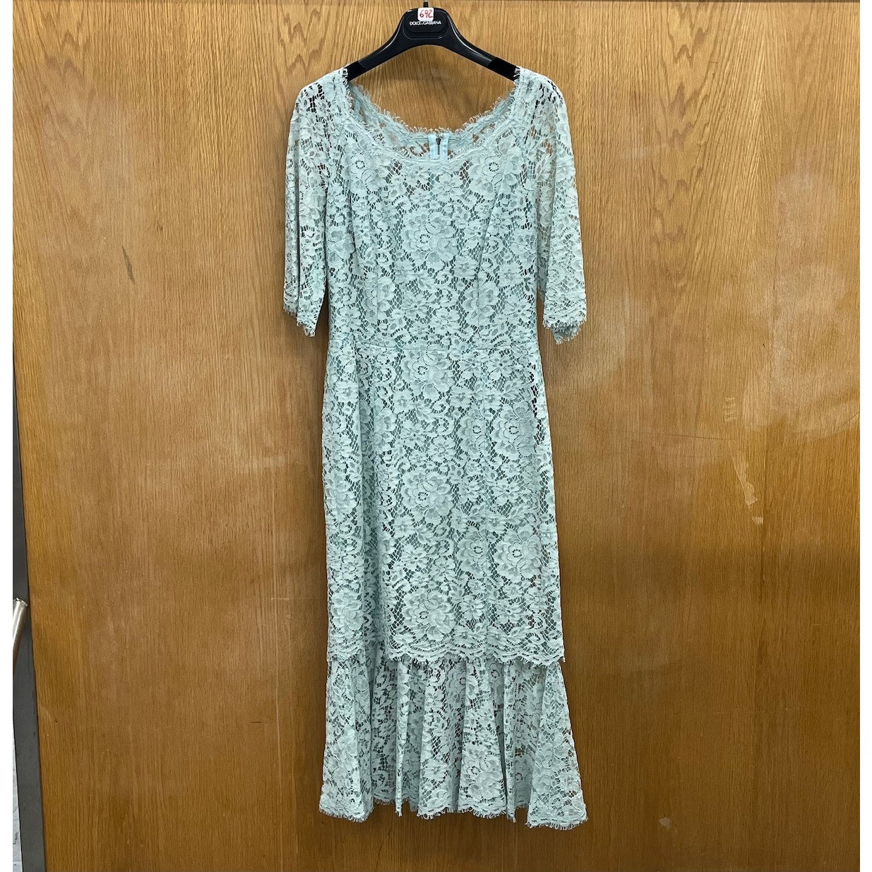 NWT Dolce & Gabbana Mint Lace Overlay Short Sleeve Midi Dress 40 S