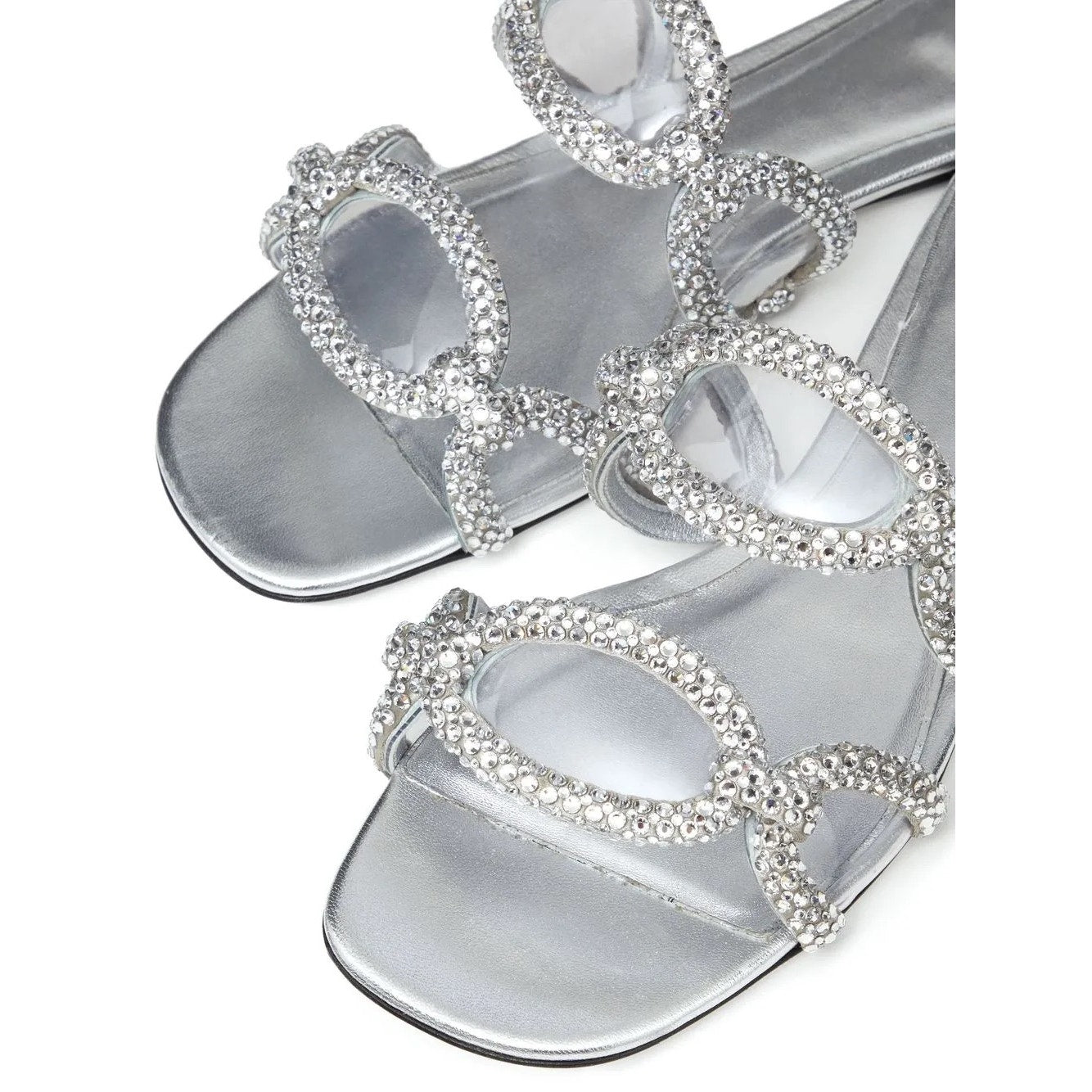 Valentino Garavani Silver Chain 1967 Crystal Slip On Slide Flat Sandal