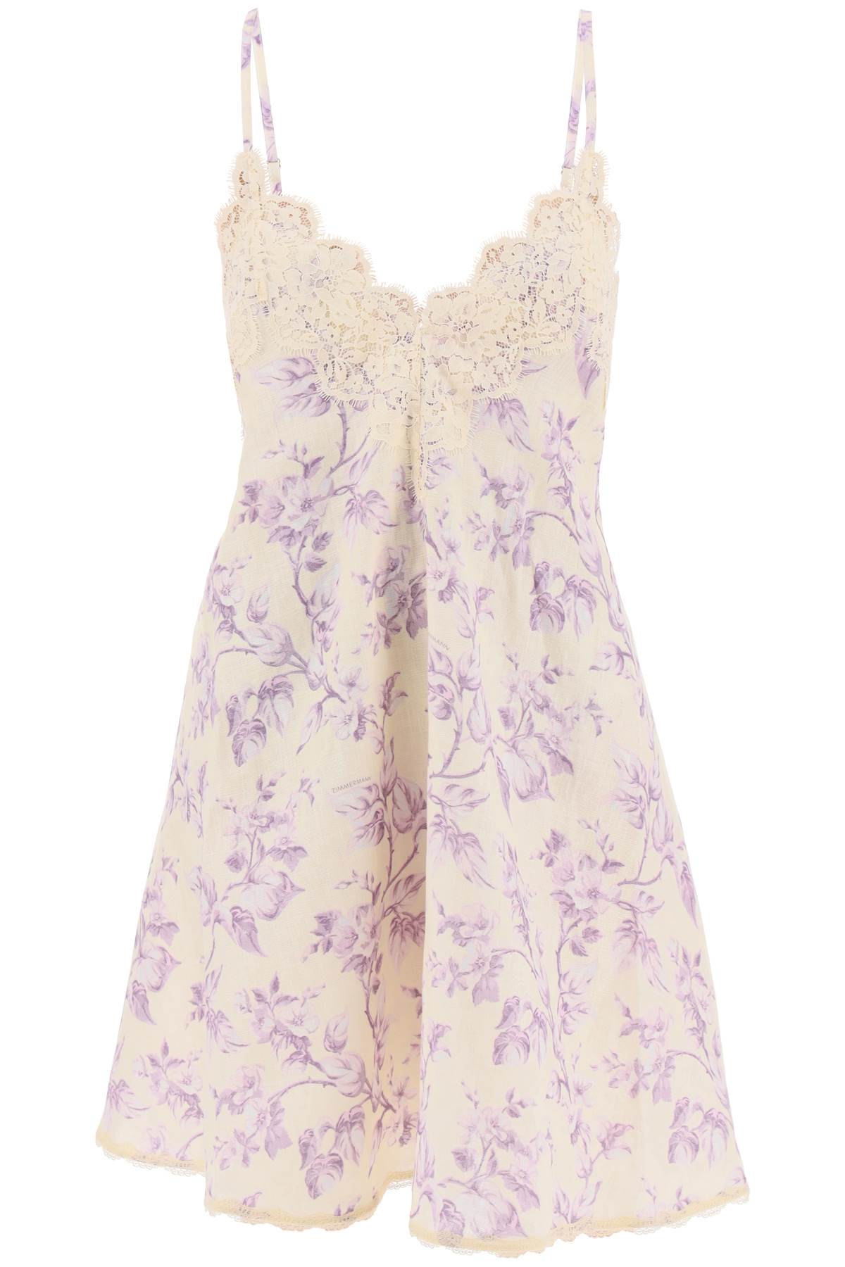 Zimmermann Mini Linen Dress With Lace Trim