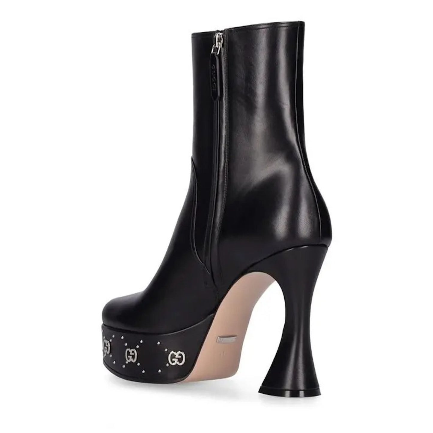 Gucci Janaya 115 Black Leather GG Stud Platform Booties