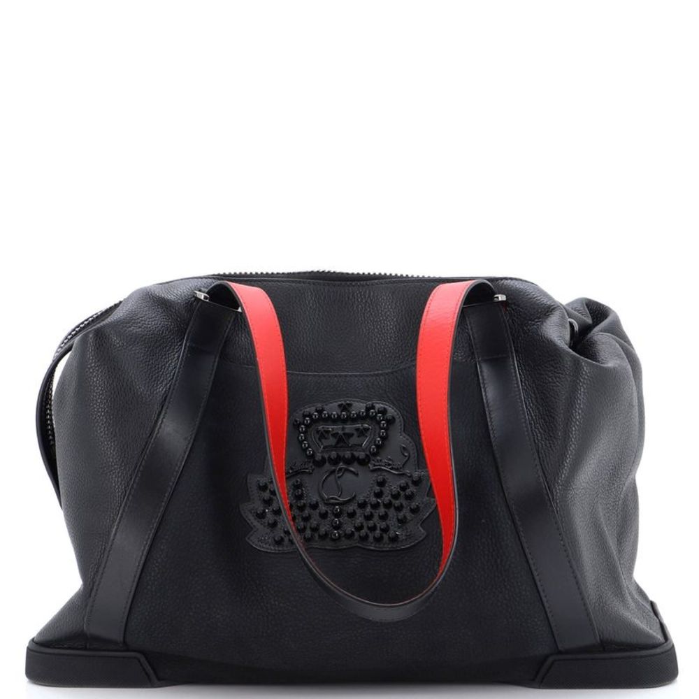 NWT Christian Louboutin Bagdamon Duffle Bag Black Calfskin Studded Crest Red Sole Base