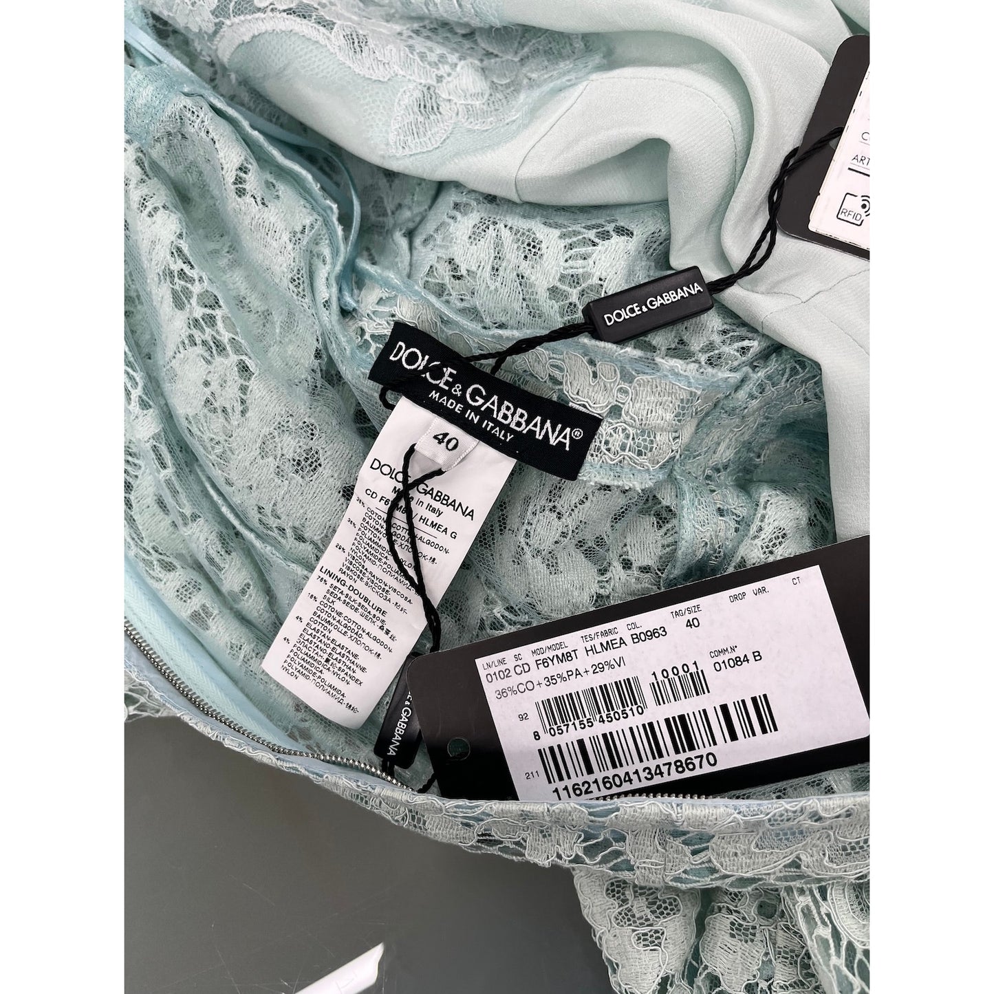 NWT Dolce & Gabbana Mint Lace Overlay Short Sleeve Midi Dress 40 S