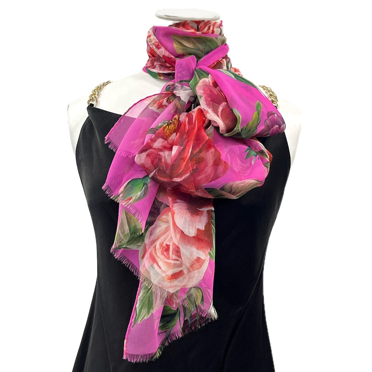 Dolce & Gabbana Floral Rose printed luxury lightweight silk scarf Pink