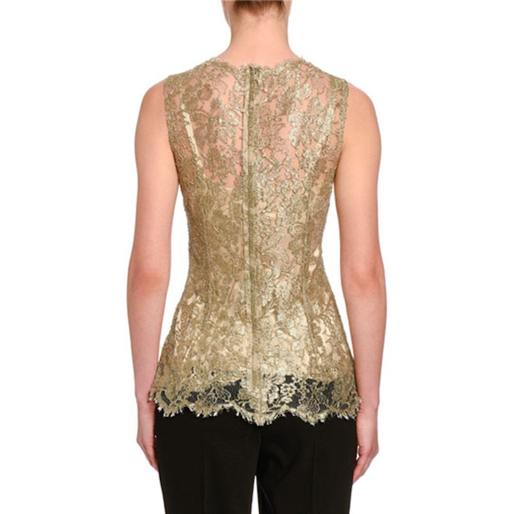 NWT Dolce & Gabbana Gold Metallic Chantilly Lace Sleeveless Tank Top Blouse IT 40 S