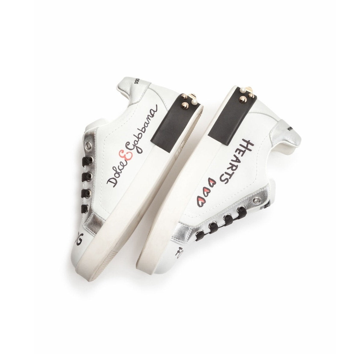 Dolce & Gabbana Portofino Leather Sneakers Geranium studs