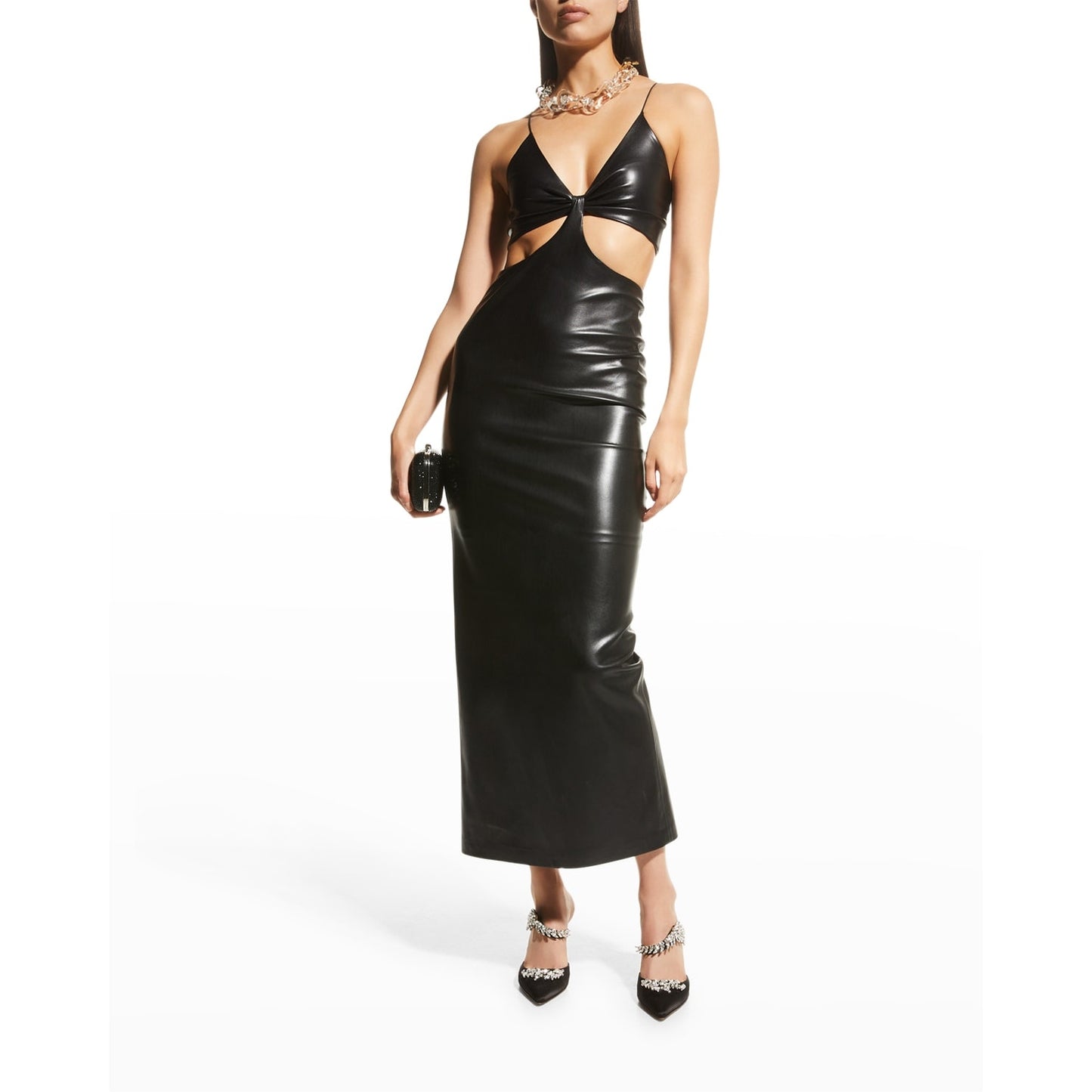 Alice + Olivia Havana Cutout Faux Leather Maxi Dress Black