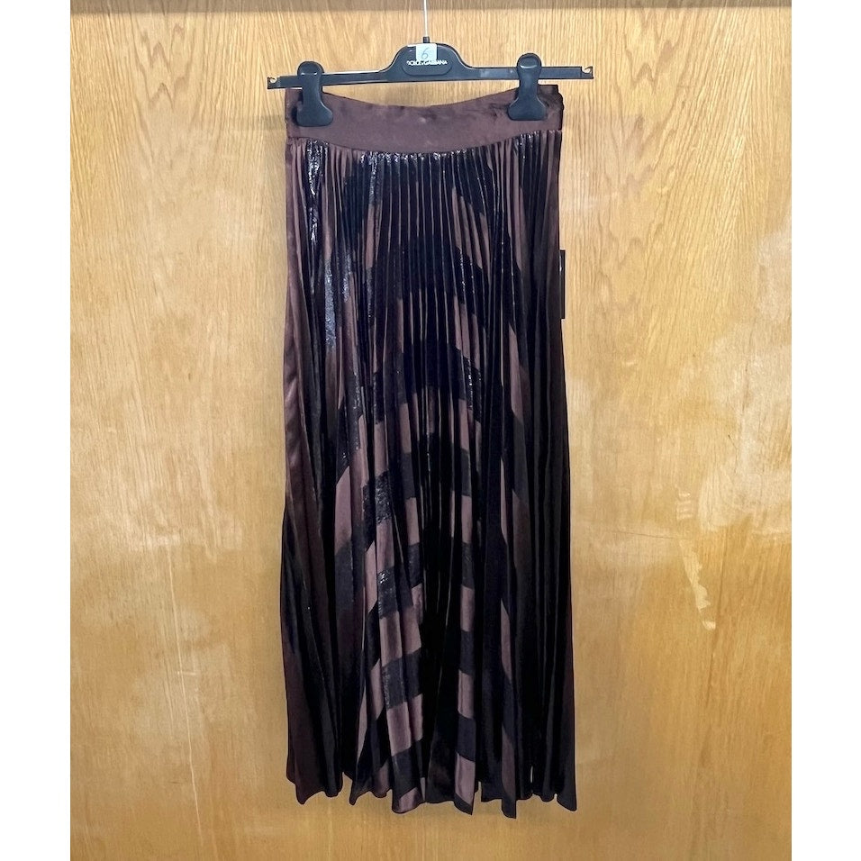 NWT Dolce & Gabbana Dark Brown Metallic Velvet Pleated Long Skirt IT 36 US XXS