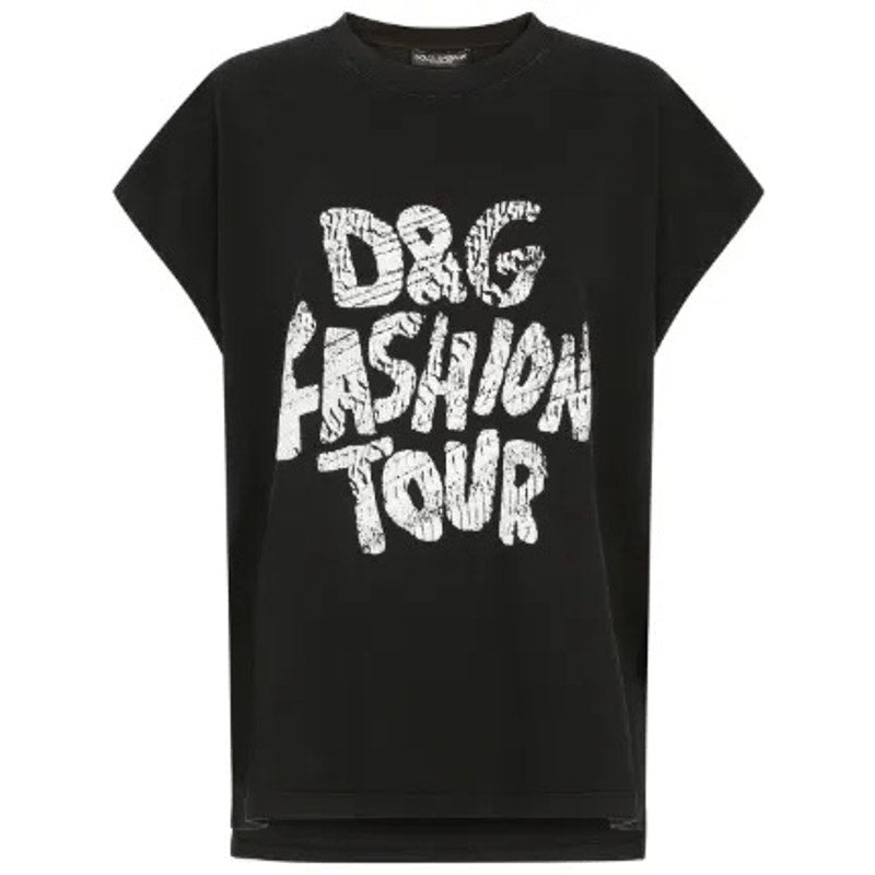 NWT Dolce & Gabbana Black D&G Fashion Tour step-hem T-Shirt IT 36 XXS