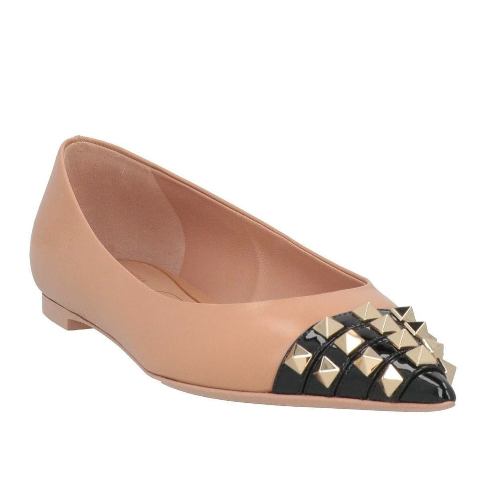 Valentino Garavani Nude Black Bicolor Rockstud Alcove Ballet Flats
