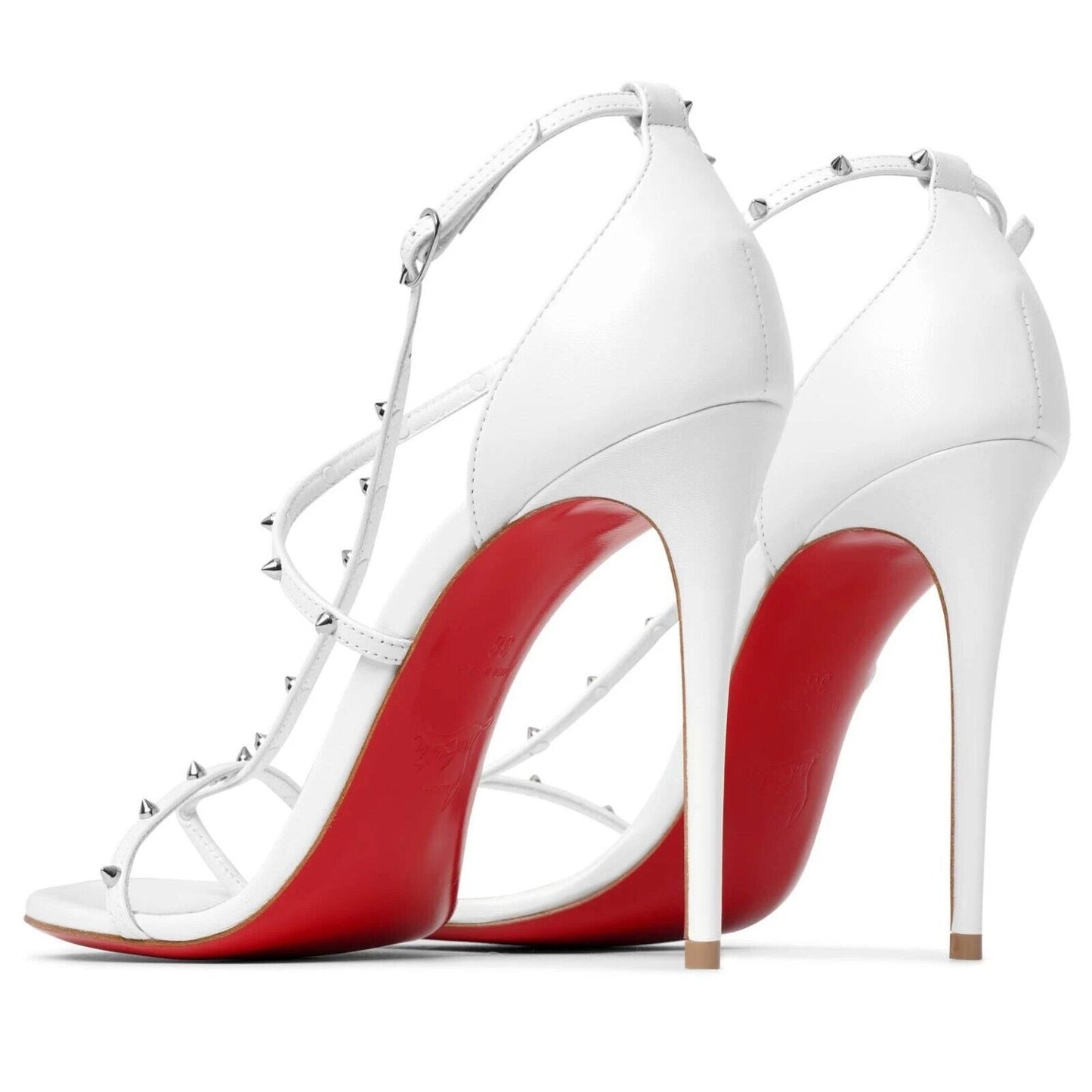 CHRISTIAN LOUBOUTIN Riojana 100 spikes White Leather Stiletto Heel Sandals