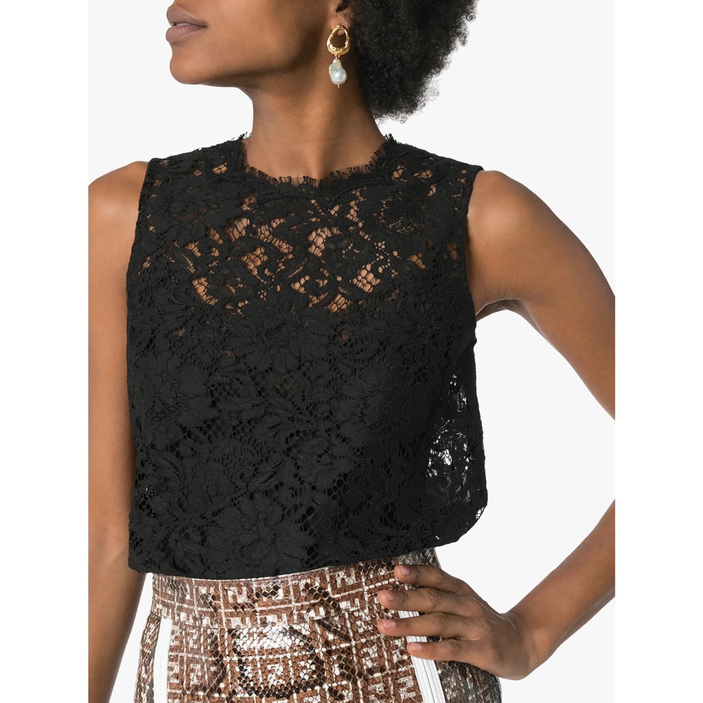 NWT Dolce & Gabbana Black Cordonetto Lace Sleeveless Tank Top Blouse IT 38 XS