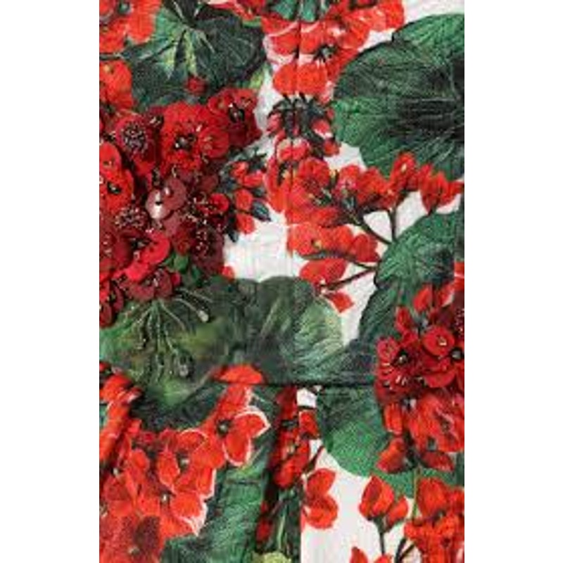 NWT Dolce & Gabbana Red Floral Geranium Pleated Mini Dress IT 42 M