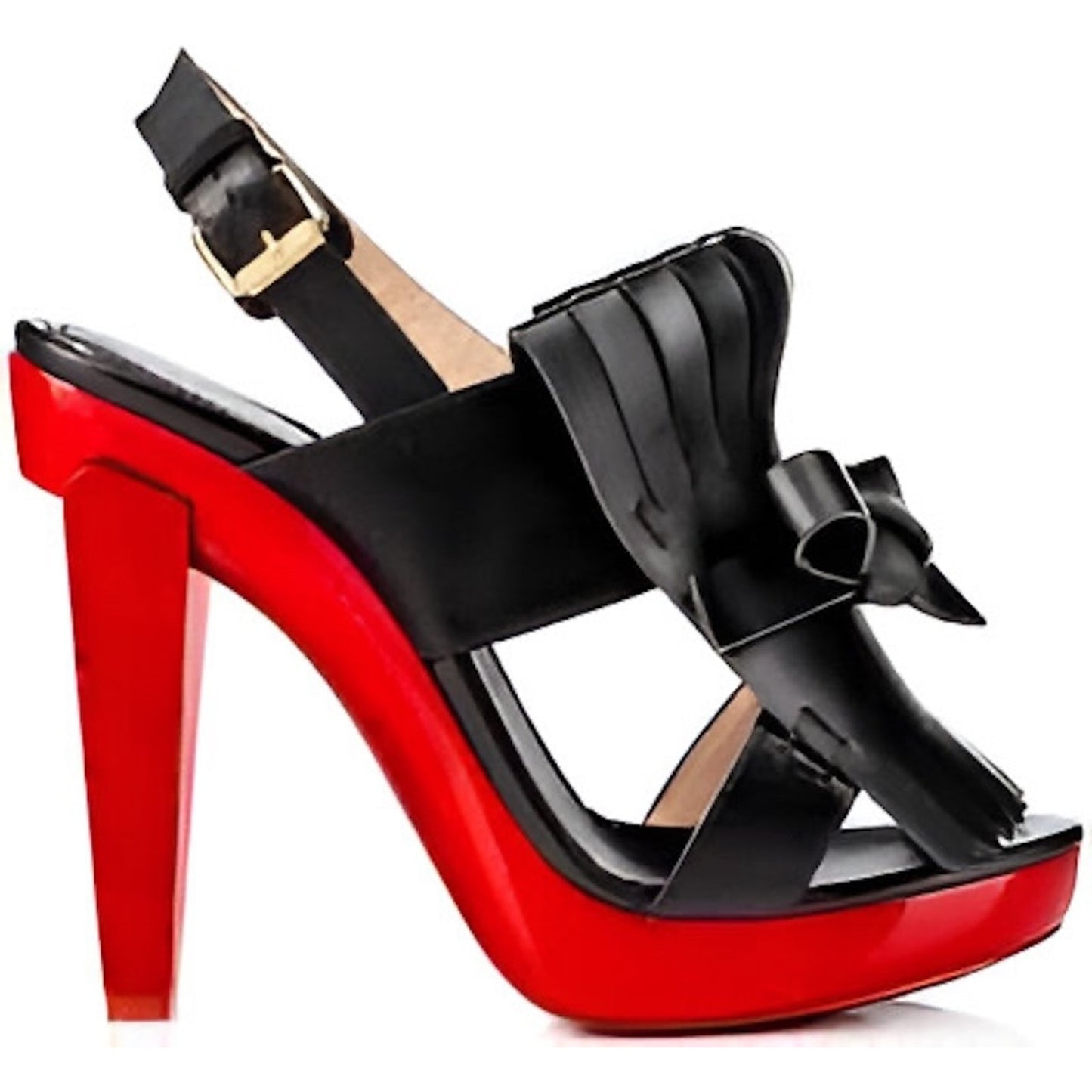 Christian Louboutin  Soclogolfi 120 Fringe Platform Slingback Sandals Black Red