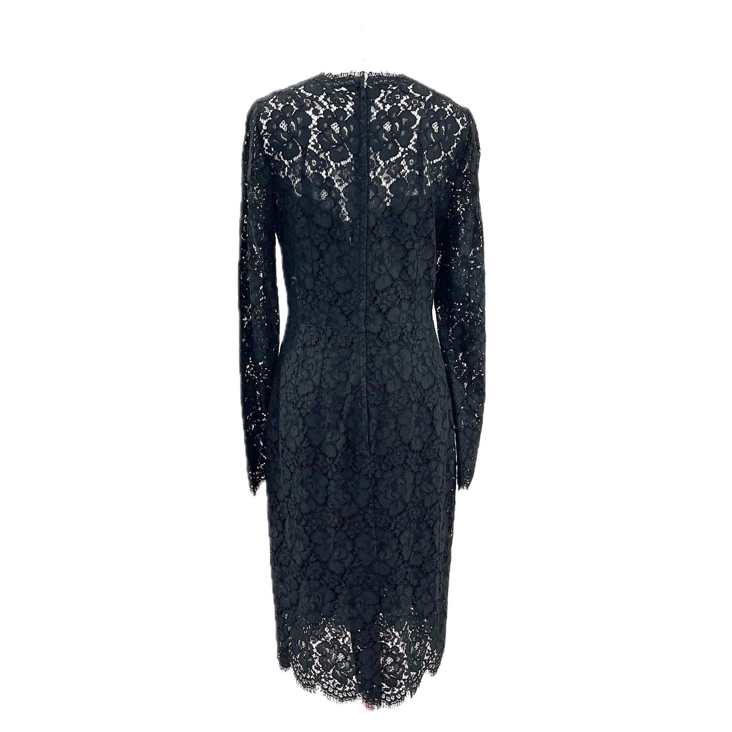 NWT Dolce & Gabbana Black Corded Lace Long Sleeve Midi Dress 46 XL