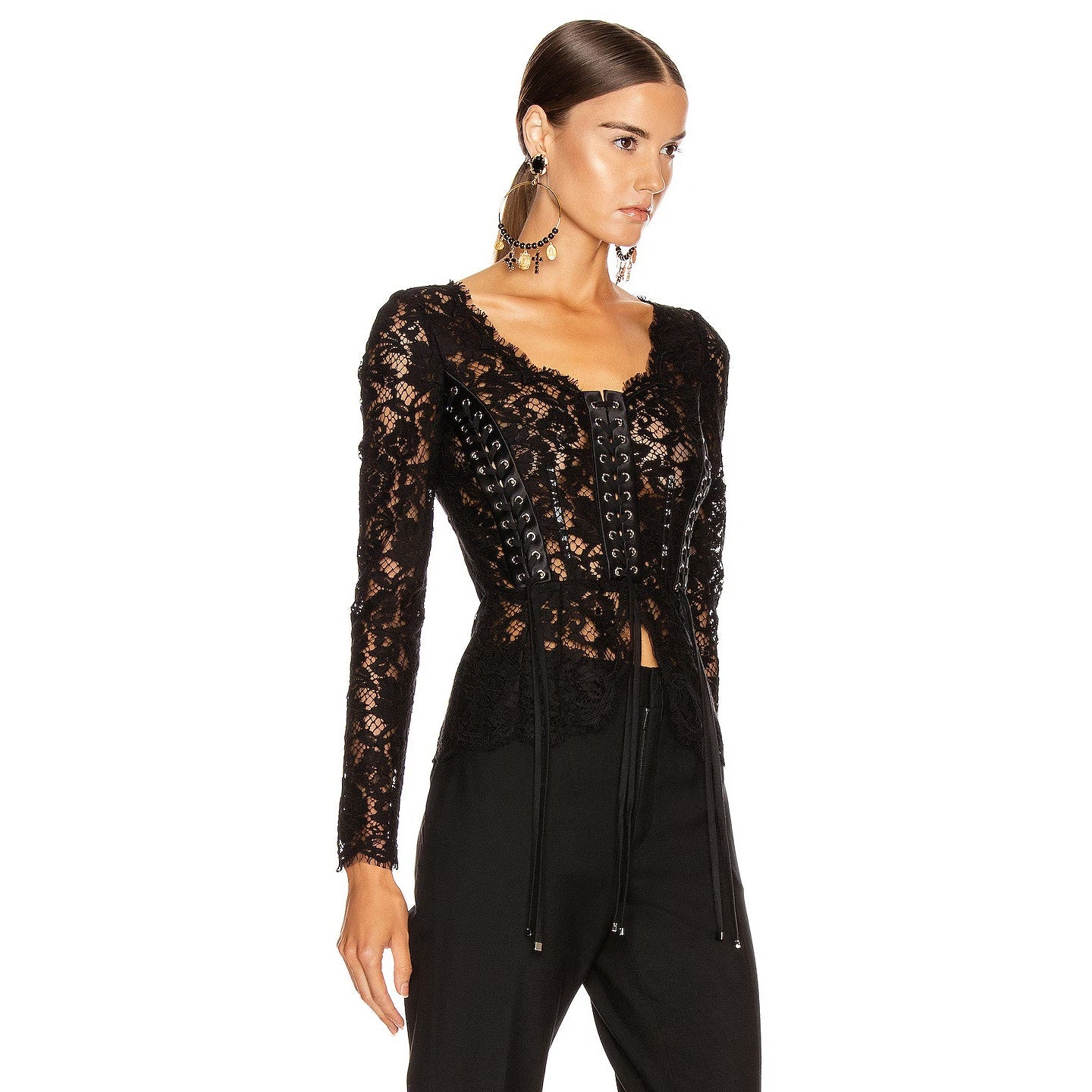 NWT Dolce & Gabbana Black Lace Long Sleeve Top Blouse IT 40 S