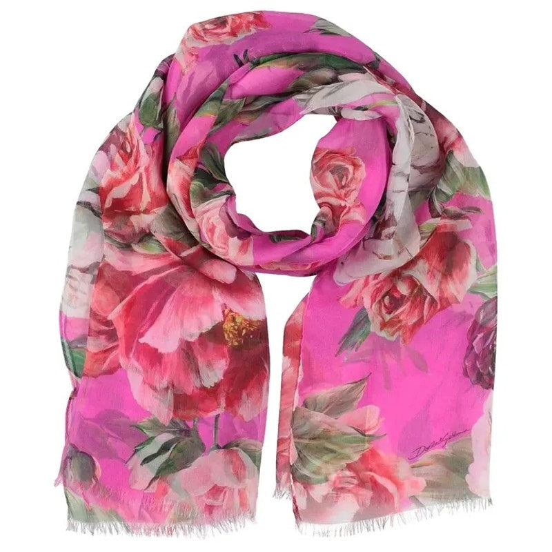 Dolce & Gabbana Floral Rose printed luxury lightweight silk scarf Pink