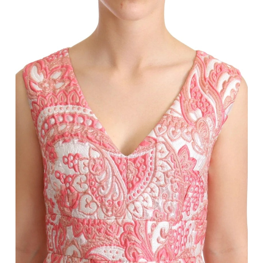 NWT Dolce & Gabbana Pink Floral Jacquard Pleated Sheath Mini Dress IT 42 M