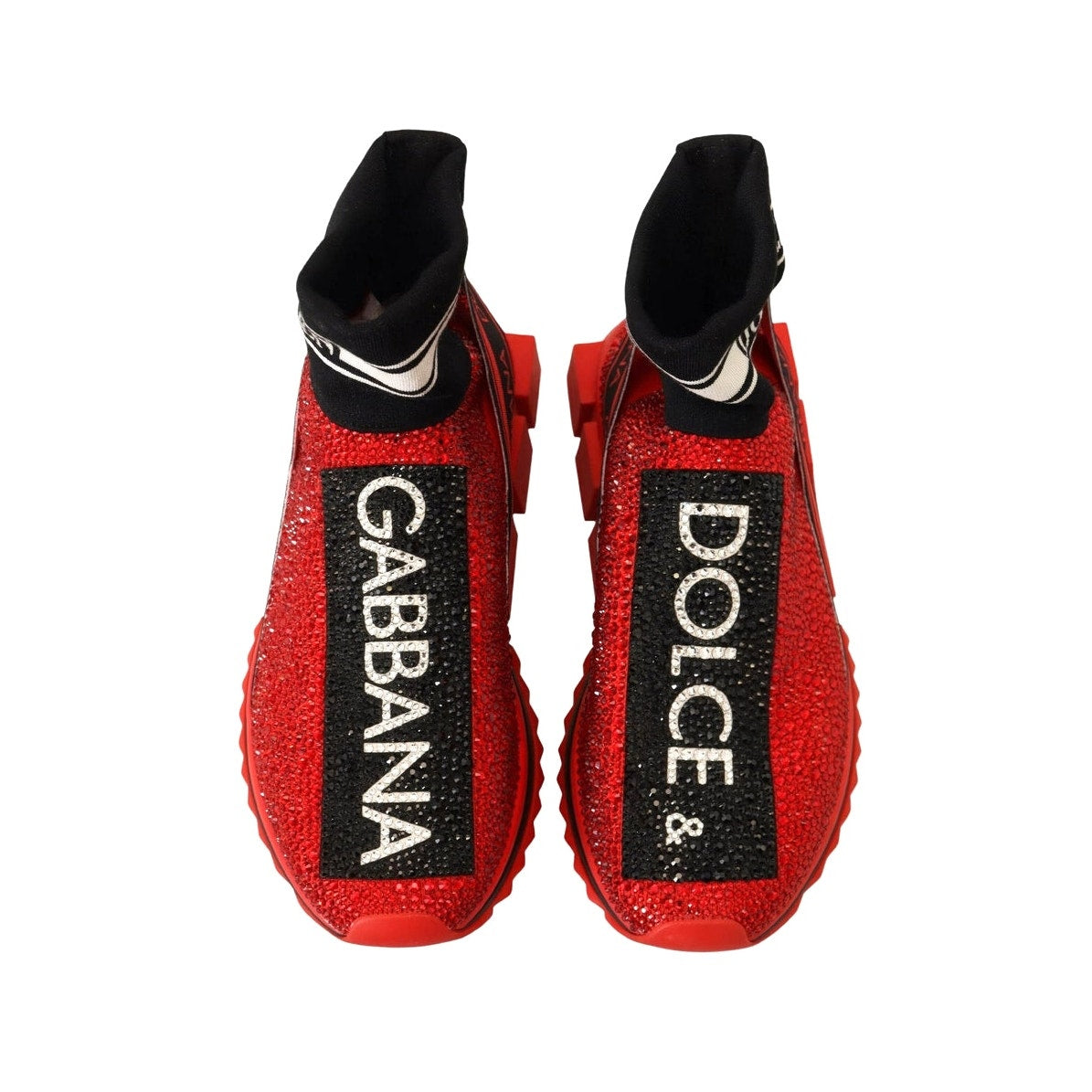 Dolce & Gabbana Red Bling Rhinestone  Sorrento Sneakers Socks