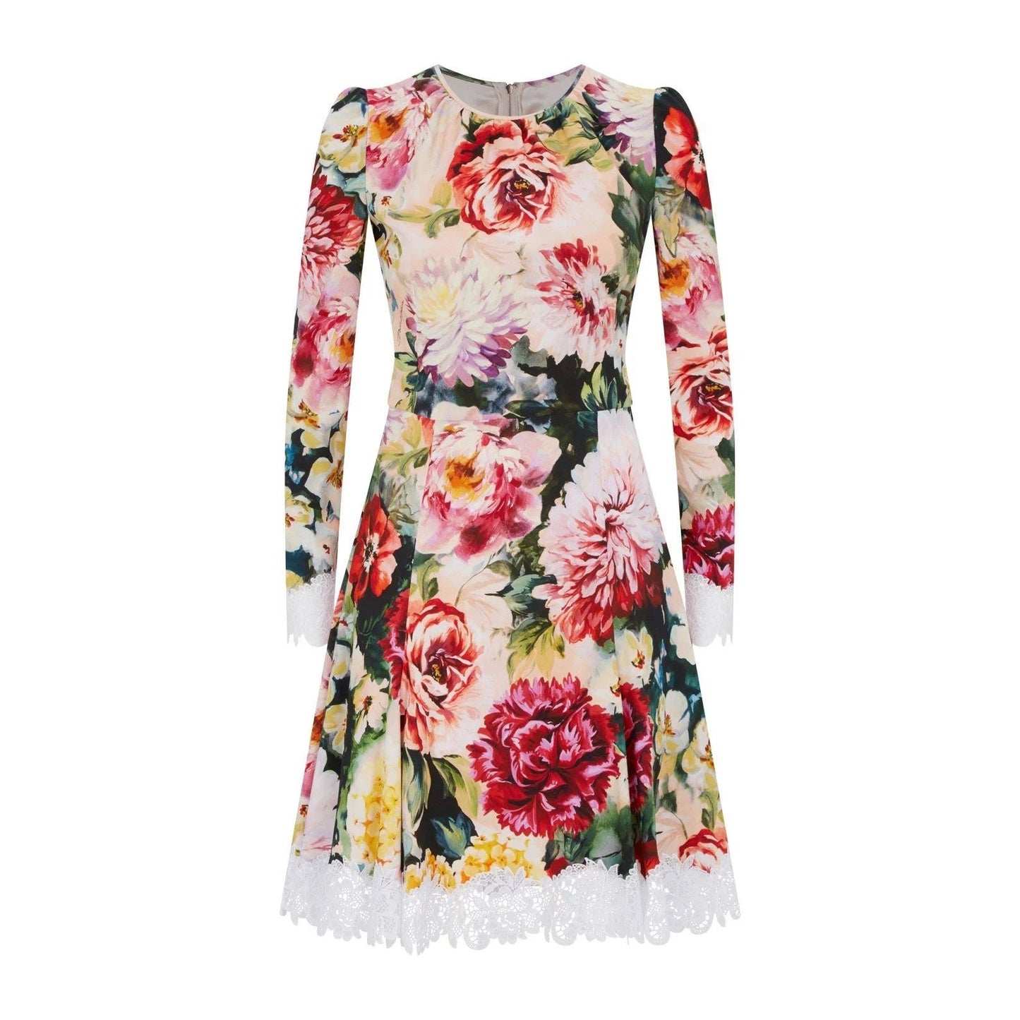 NWT Dolce & Gabbana Lace Trimmed Floral Crepe Mini Dress Multi IT 40 / S