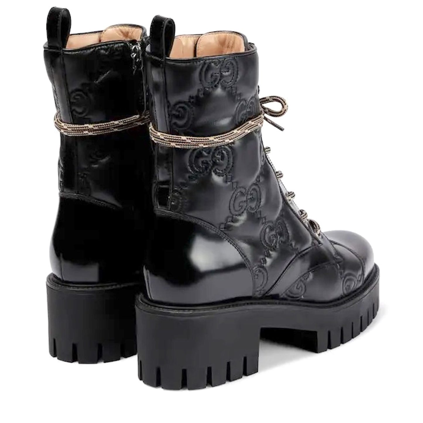 Gucci Women's GG Matelassé Leather Quilted Platform Combat Boots Black