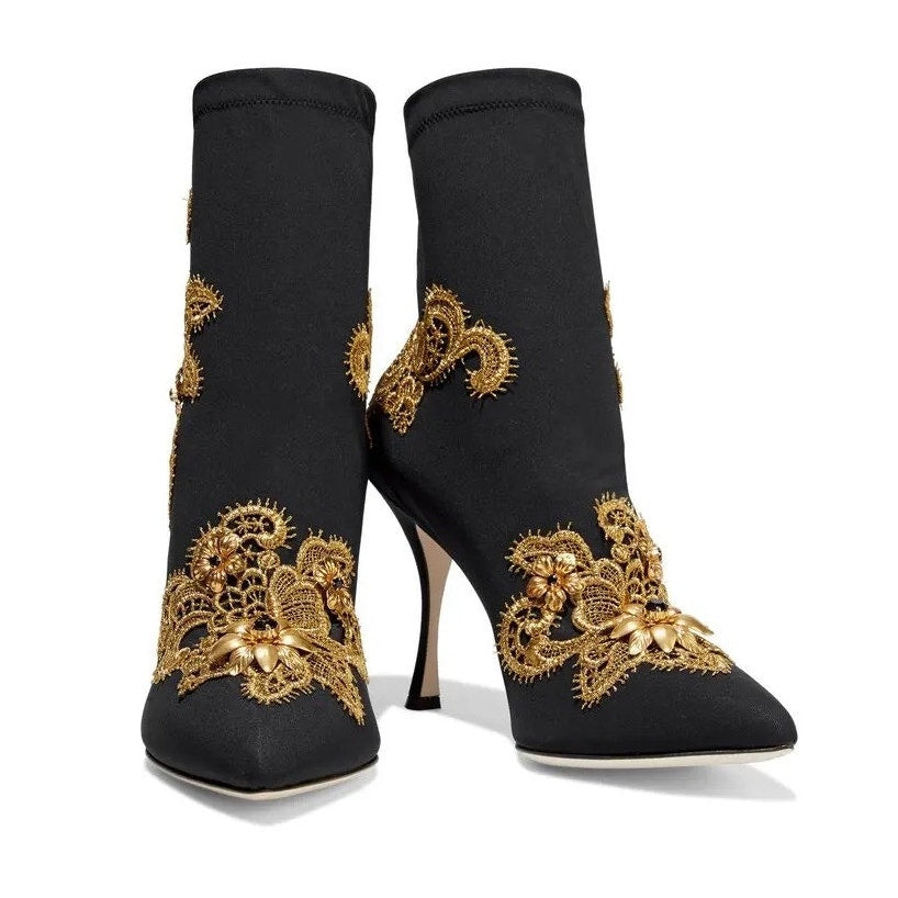 Dolce & Gabbana Lori 100 Baroque Embroidery Lace Stretch Sock Boots