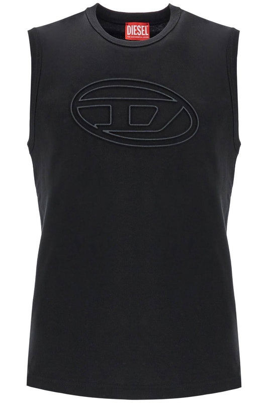 Diesel Black Cotton Tank Top With Embossed Logo