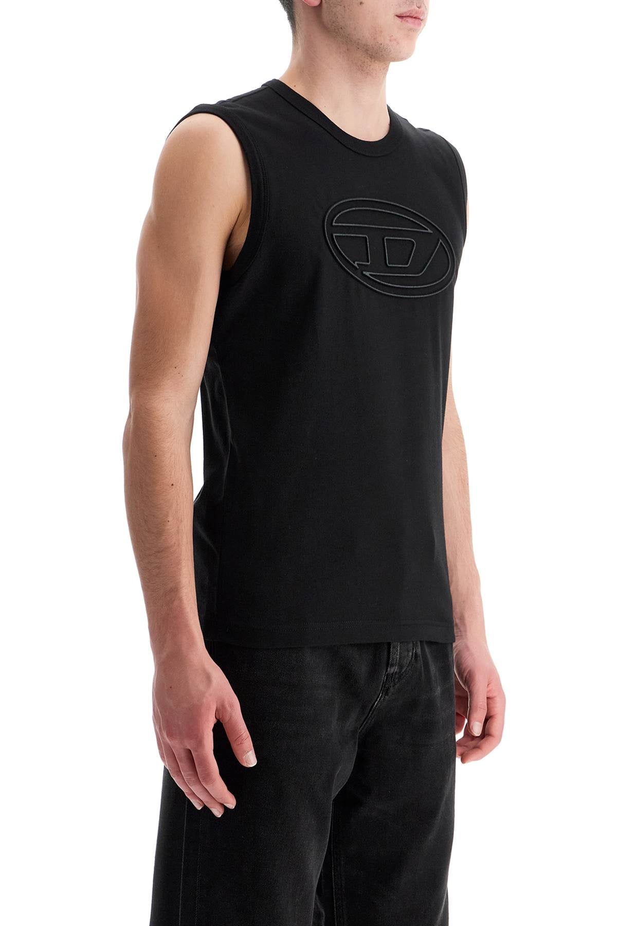 Diesel Black Cotton Tank Top With Embossed Logo