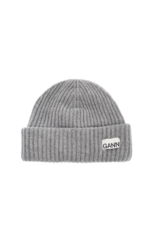 Ganni Beanie Hat With Logo Patch