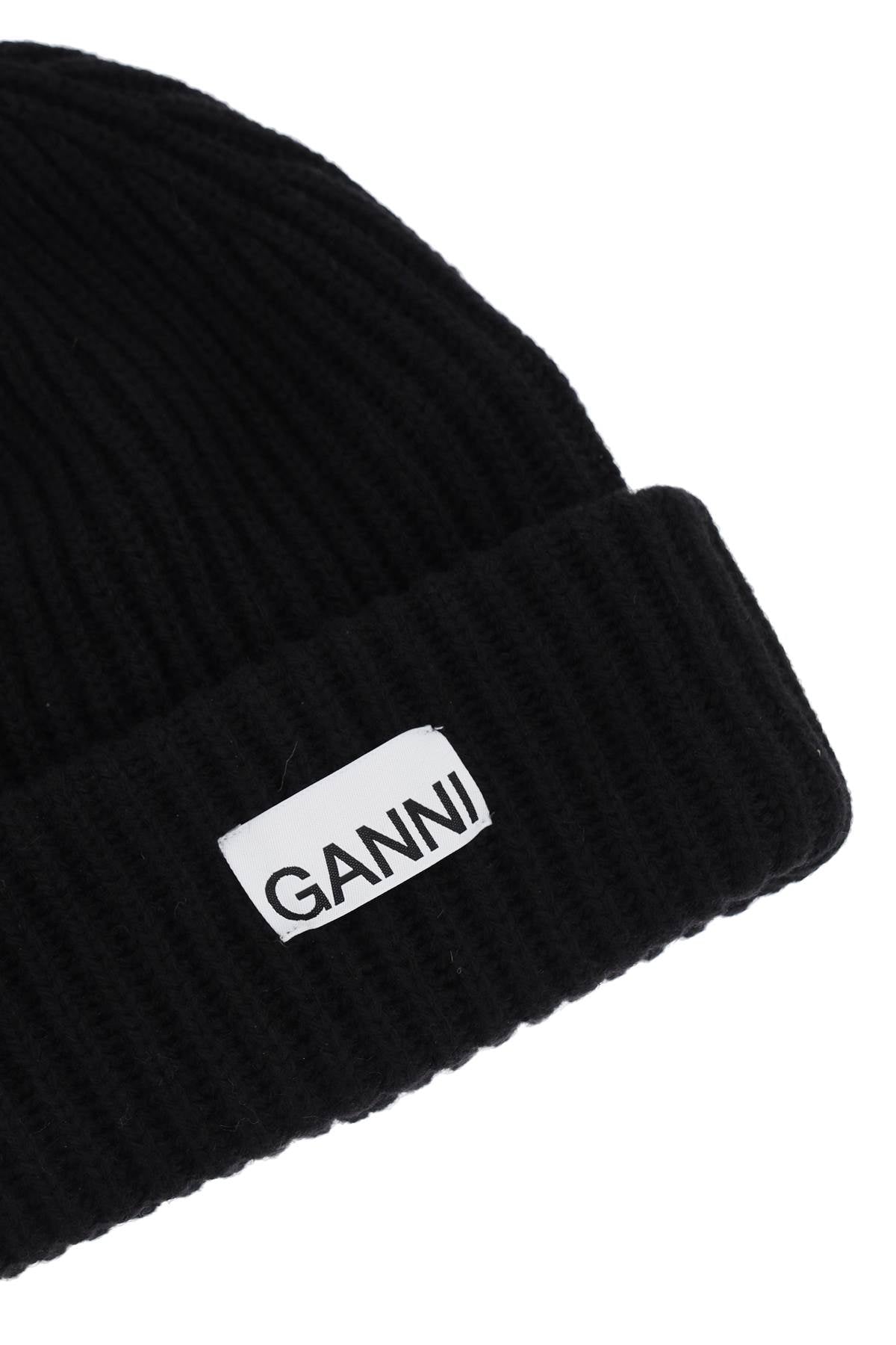 Ganni Beanie Hat With Logo Patch