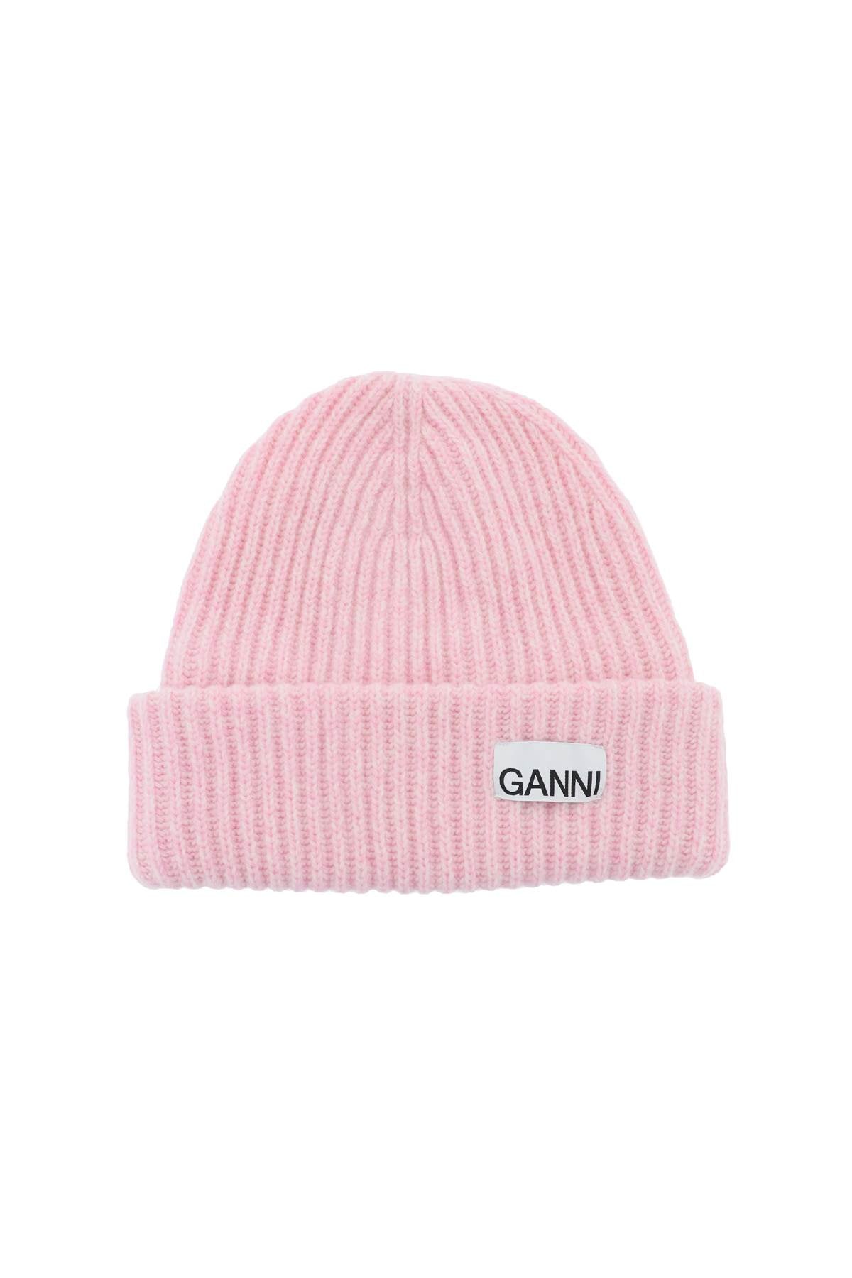 Ganni Beanie Hat With Logo Patch