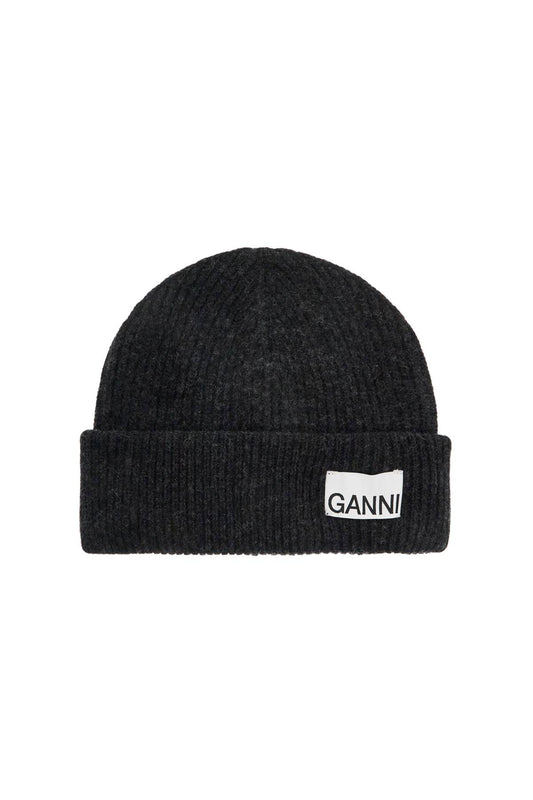 Ganni Beanie Hat With Logo Label