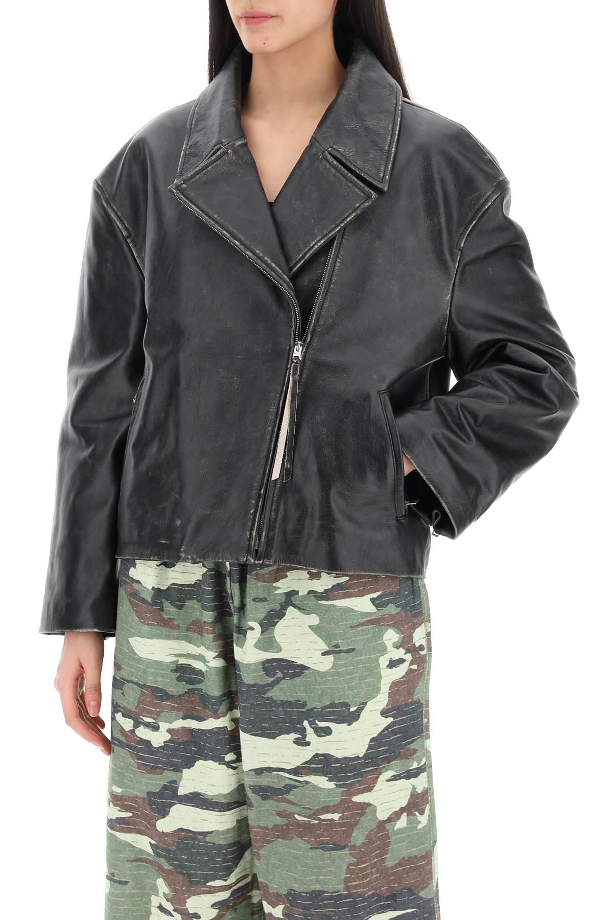 Acne Studios Vintage Leather Jacket With Distressed Effect