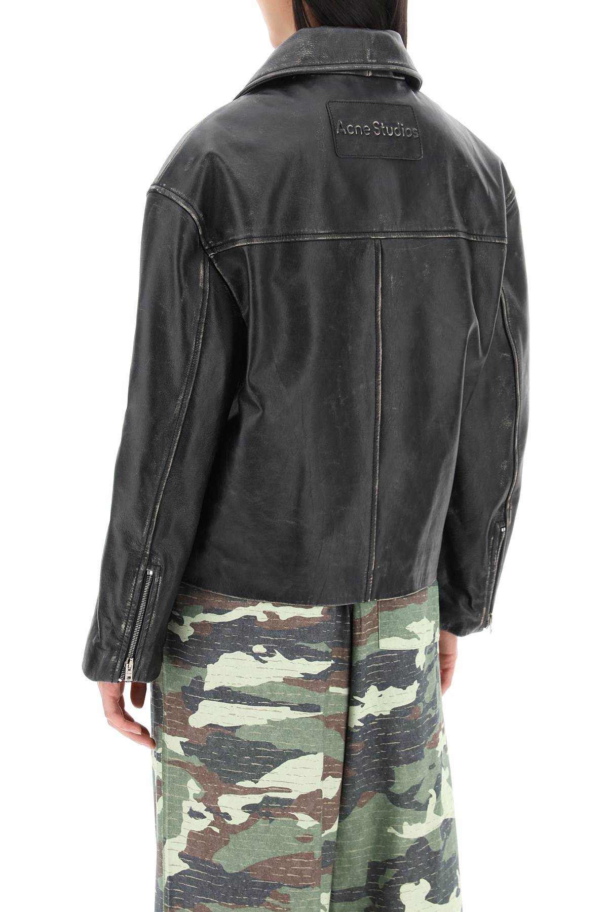 Acne Studios Vintage Leather Jacket With Distressed Effect