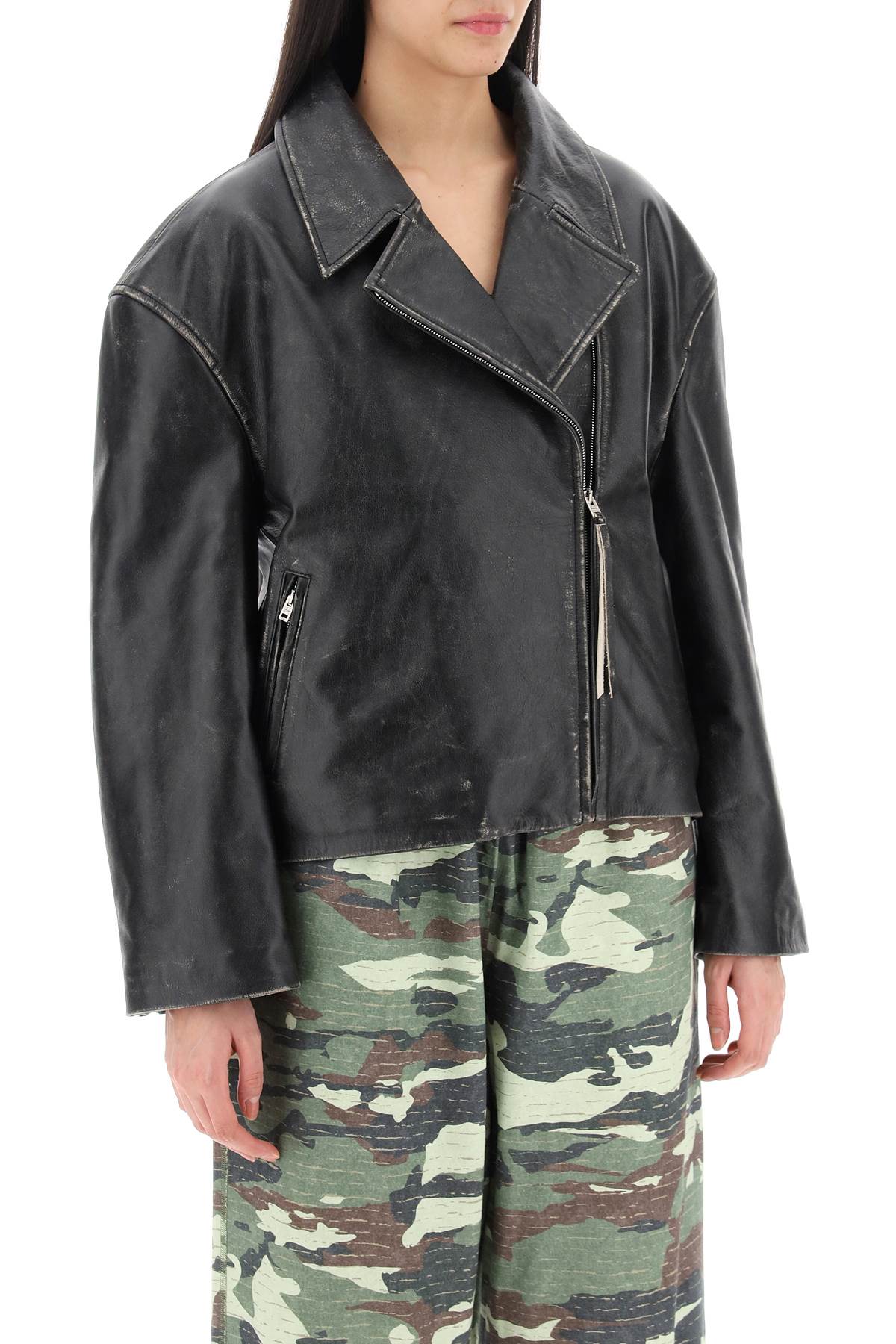 Acne Studios Vintage Leather Jacket With Distressed Effect