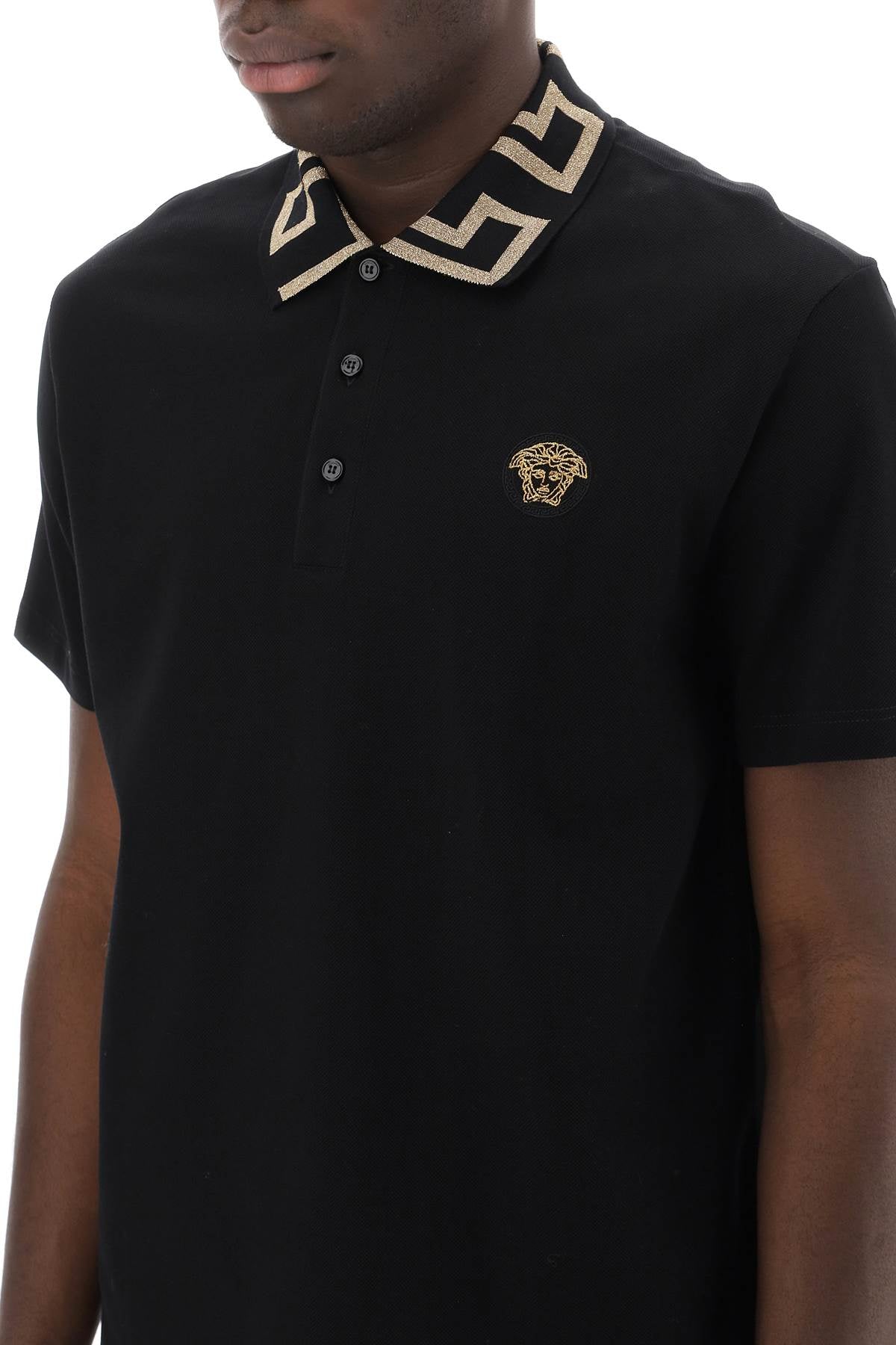 Versace Taylor Fit Polo Shirt With Greca Collar