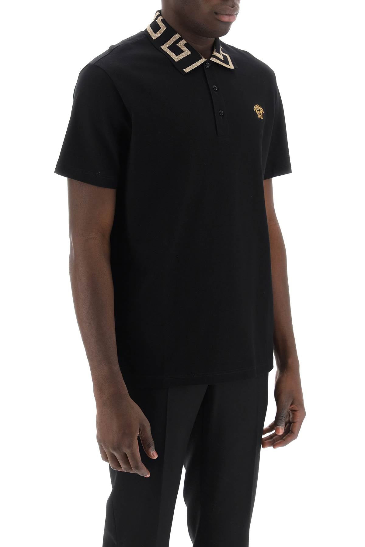 Versace Taylor Fit Polo Shirt With Greca Collar