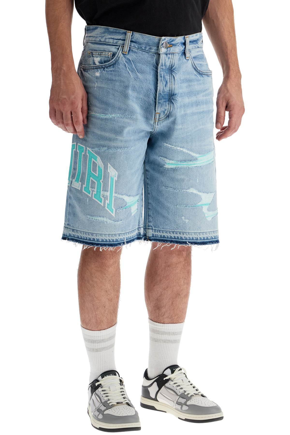 Amiri Denim Logo Varsity Bermuda Shorts