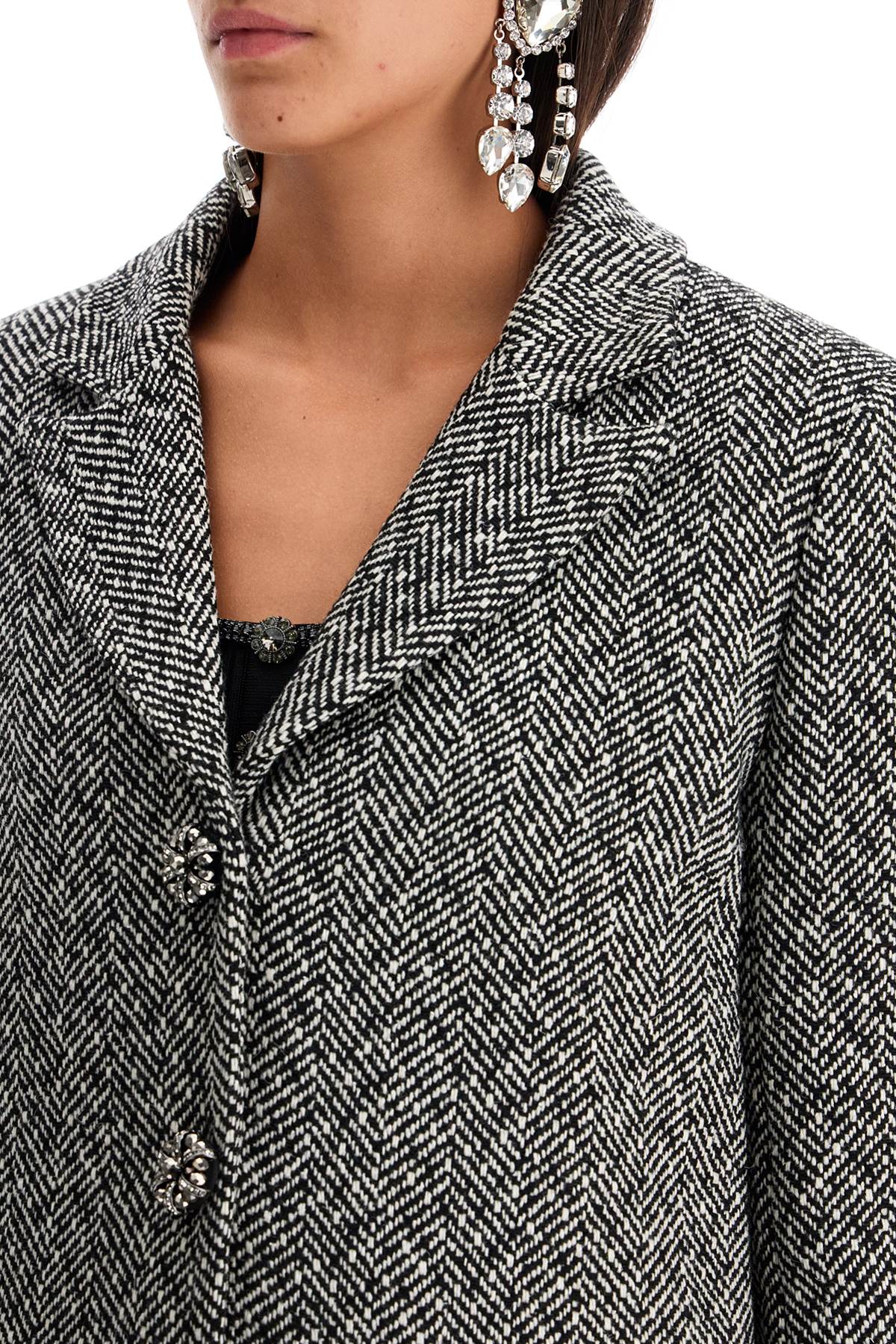 Self Portrait Herringbone Three-Button Blazer