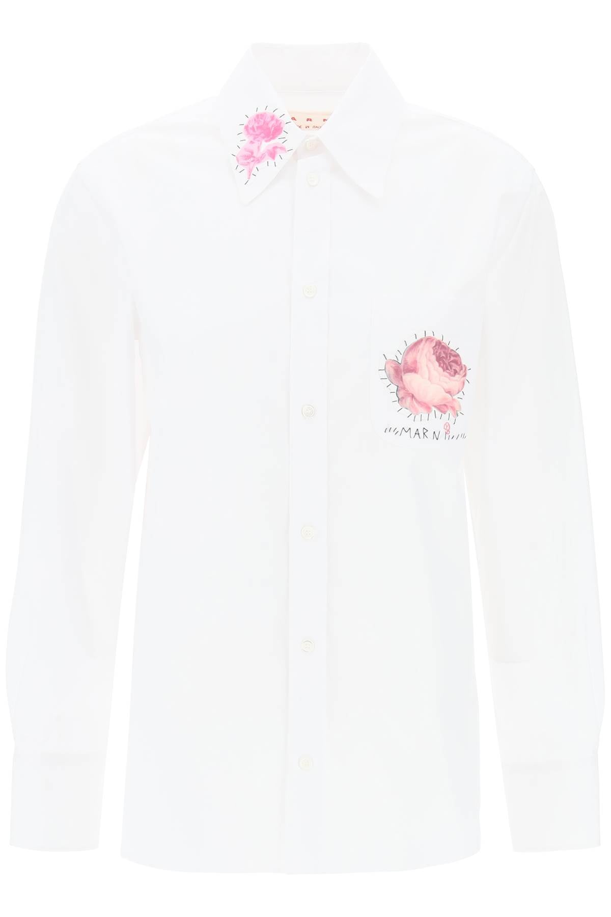 MARNI Camicia Con Patch Stampa Fiori E Logo Ricamato