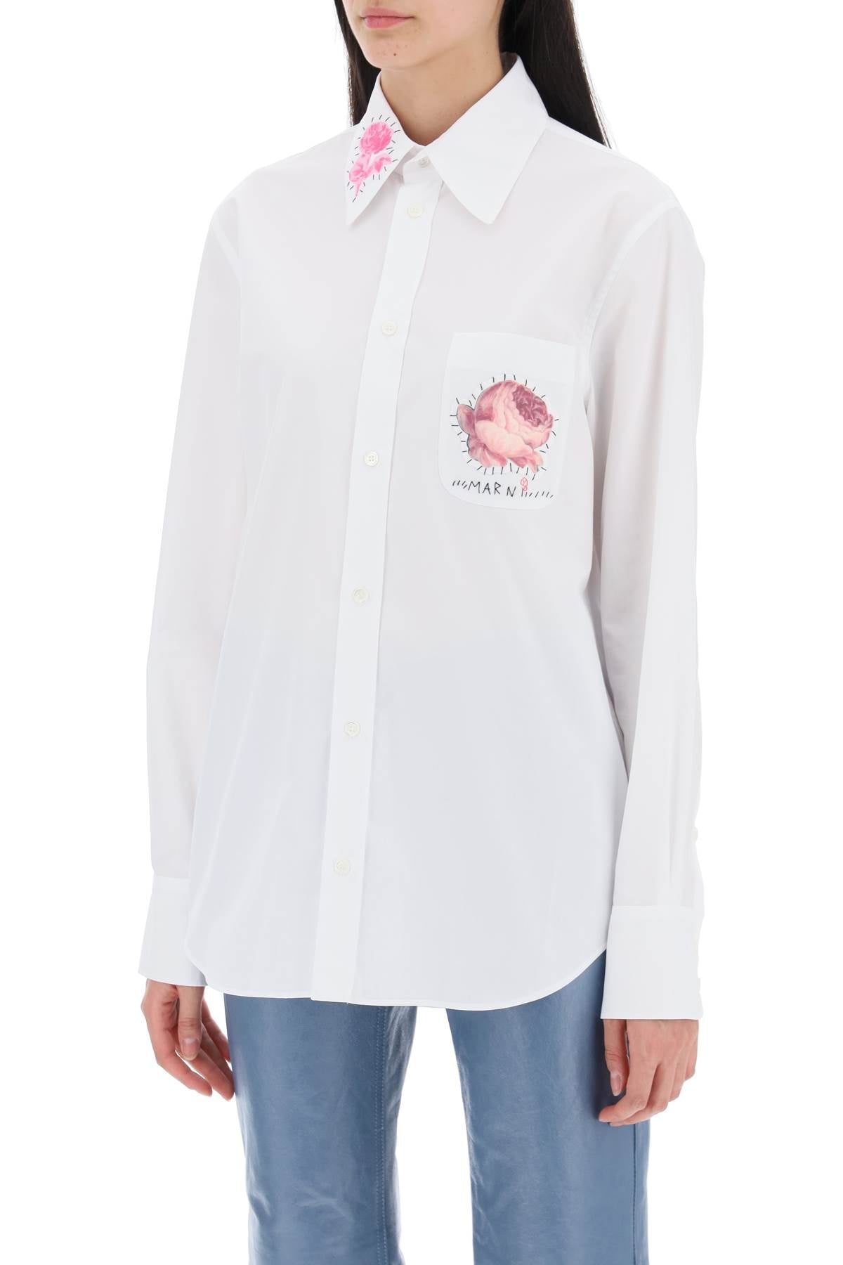 MARNI Camicia Con Patch Stampa Fiori E Logo Ricamato