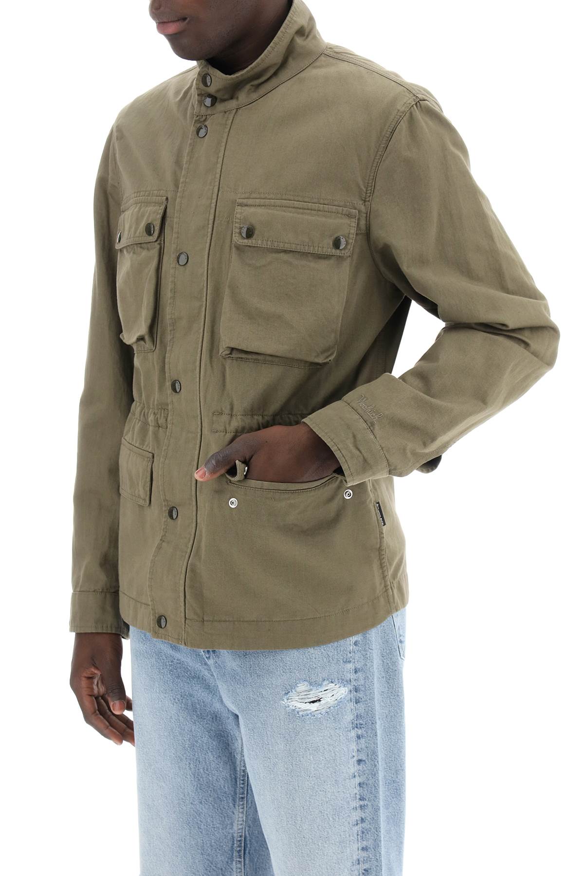 Woolrich Field Jacket In Cotton And Linen Blend