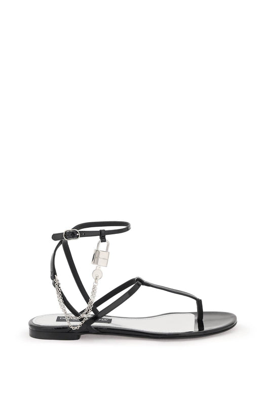 Dolce & Gabbana Patent Leather Thong Sandals With Padlock