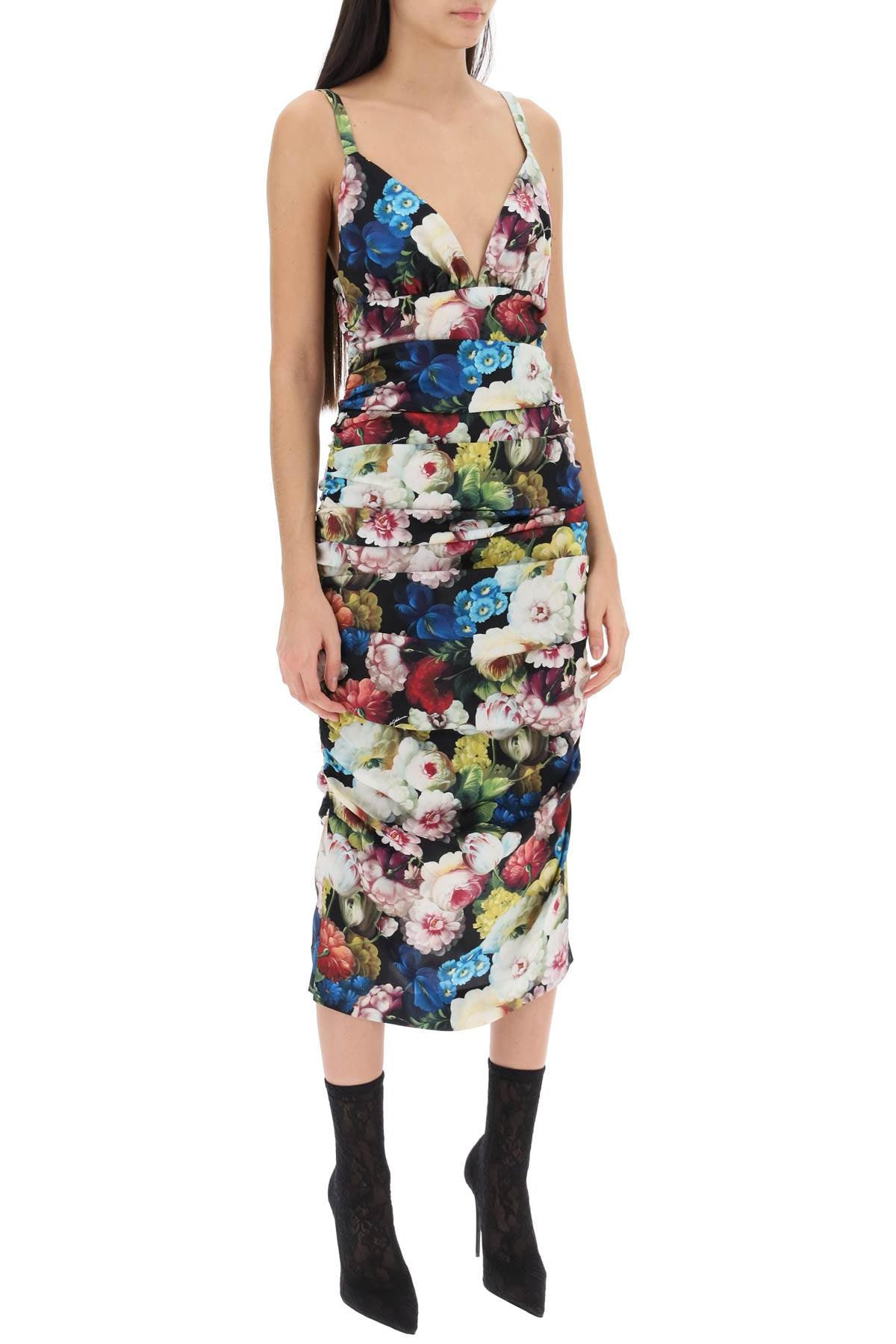 Dolce & Gabbana Nocturnal Flower Draped Midi Dress