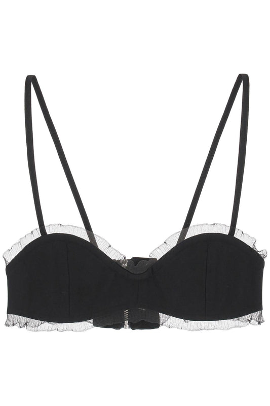 Ganni Fishnet Knit-Edged Bra