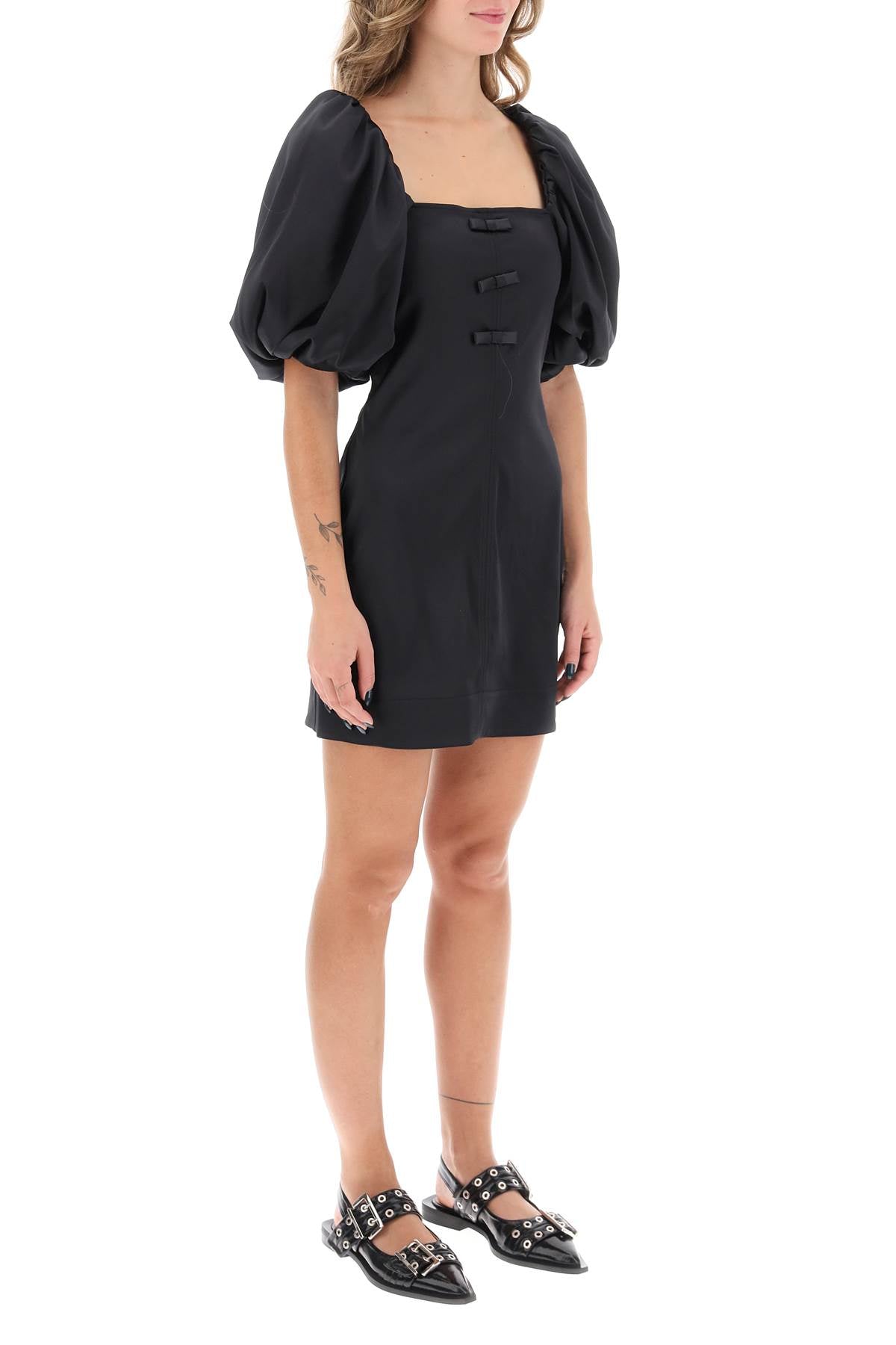 Ganni Satin Mini Dress With Balloon Sleeves