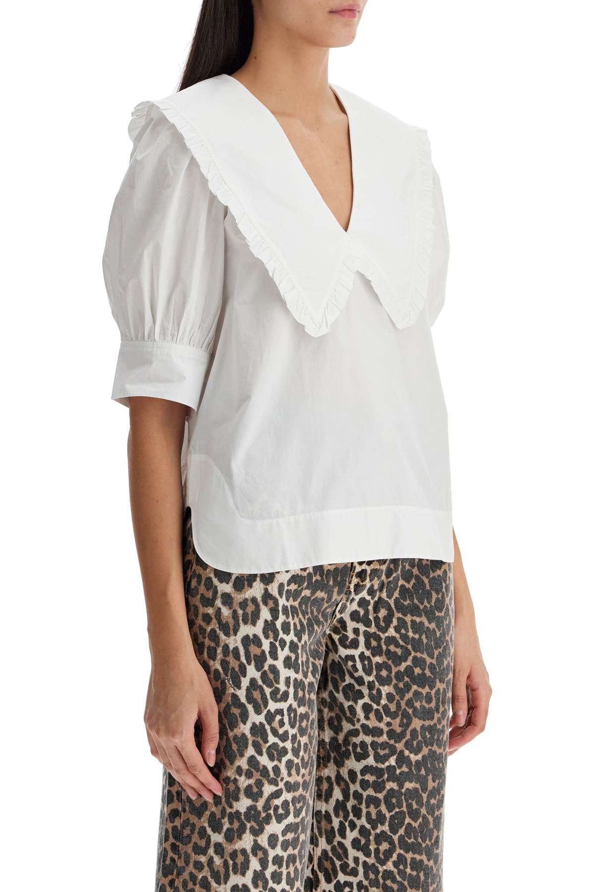 Ganni Blouse With Exaggerated Collar And Ruffle