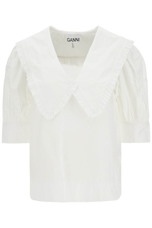 Ganni Blouse With Exaggerated Collar And Ruffle