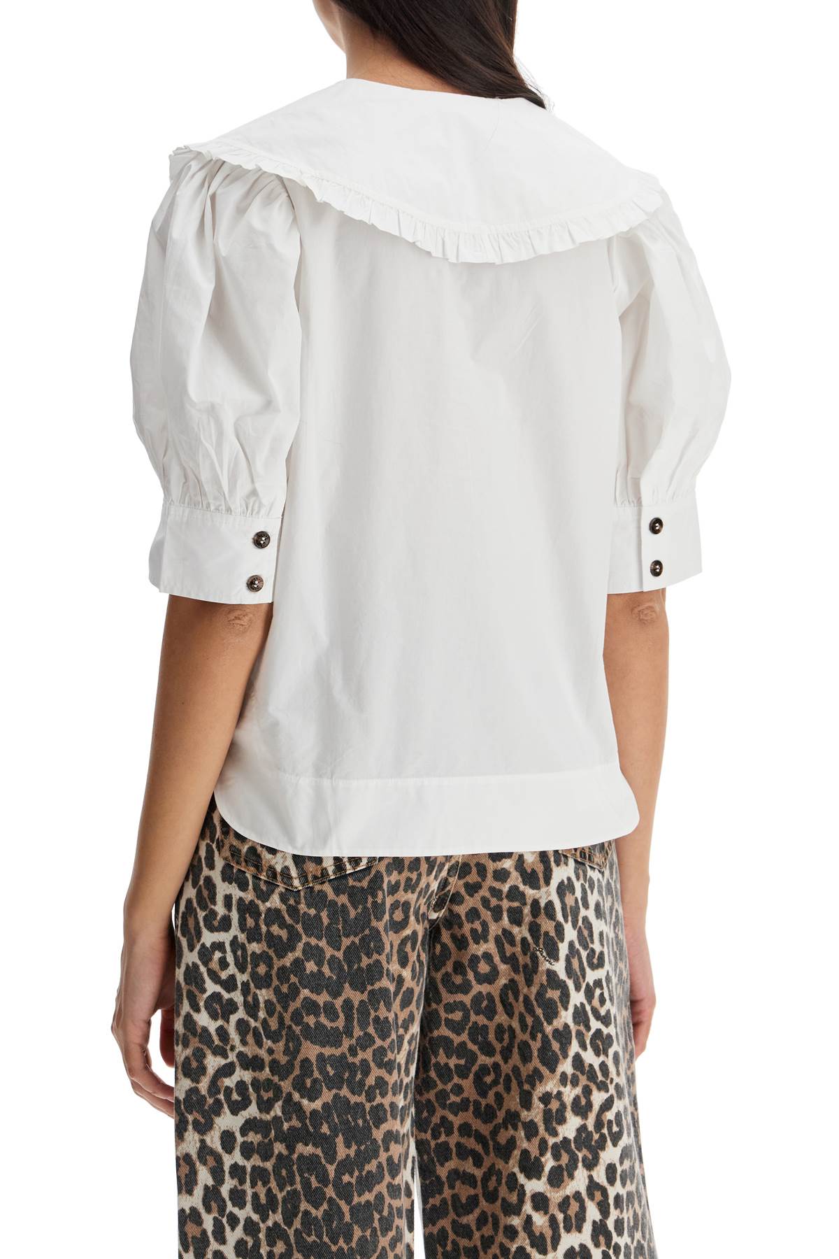 Ganni Blouse With Exaggerated Collar And Ruffle