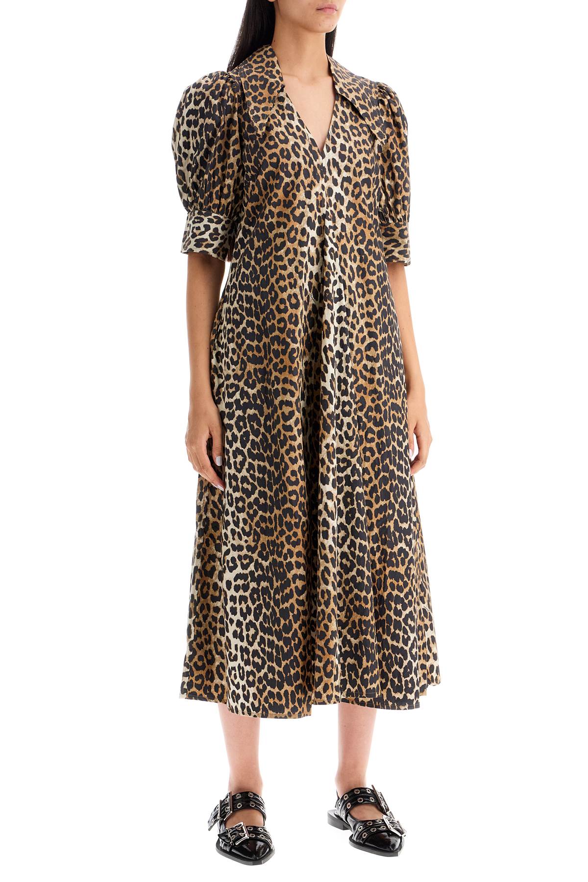 Ganni Leopard Print Poplin Dress